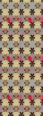 Suluboya elle çizilmiş çiçek desenli eskiz deseni. Parlak renkli fantezi çiçekleri, yapraklar, tarafsız renklerde tomurcuklar.