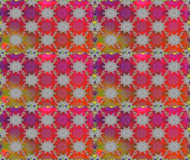 Suluboya, elle çizilmiş. Kusursuz bir arka plan modeli. Raster illüstrasyonu. Kırmızılı ve gri yapraklı yabani çiçekler.