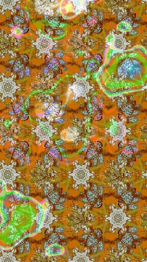 Raster illüstrasyonundaki çiçek desenli çizim. Düz Çiçek Elementleri Tasarımı. Güzel kumaş deseni. Renkli Bahar Teması çizim şablonu.