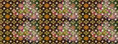 Raster illüstrasyonundaki çiçek desenli çizim. Suluboya tarzında kahverengi renkte çiçekler.