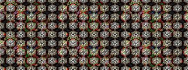 Raster Çiçek İllüstrasyonu 'nun şirin tekstili. Siyah renkli etnik çiçeklerle zarif eskiz deseni.