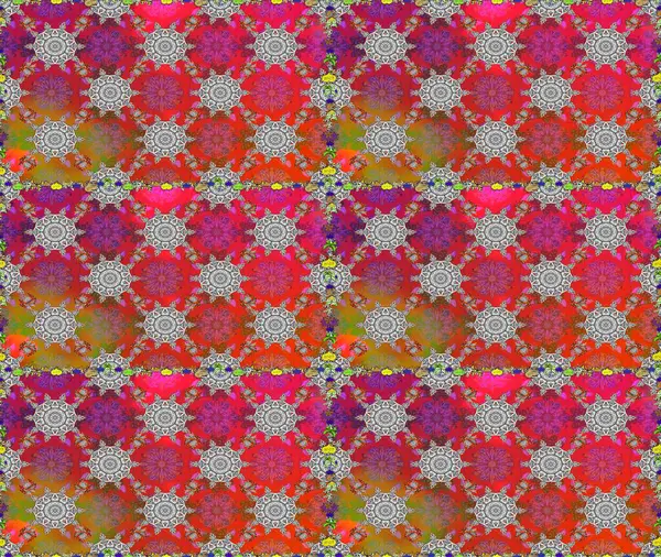 Suluboya, elle çizilmiş. Kusursuz bir arka plan modeli. Raster illüstrasyonu. Kırmızılı ve gri yapraklı yabani çiçekler.