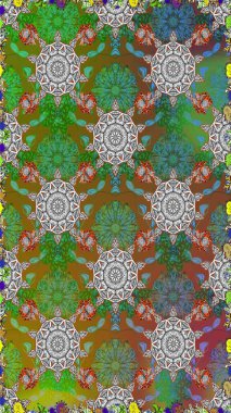 Yeşil ve kahverengi renkli çiçeklerle kusursuz çiçek deseni. Suluboya tarzında yeşil ve kahverengi renkte çiçekler.