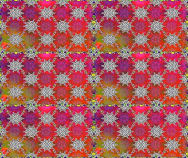 Suluboya, elle çizilmiş. Kusursuz bir arka plan modeli. Raster illüstrasyonu. Kırmızılı ve gri yapraklı yabani çiçekler.