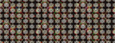 Raster Çiçek İllüstrasyonu 'nun şirin tekstili. Siyah renkli etnik çiçeklerle zarif eskiz deseni.