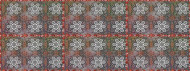 Düz Çiçek Elementleri Tasarımı. Raster illüstrasyonu. Renkli Bahar Temalı Kusursuz Arkaplan. Çiçekli, suluboya desenli kusursuz çiçek deseni. Gri ve kahverengi renkte çiçekler.