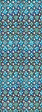 Raster illüstrasyonu. Mavi ve gri renklere karalamalar çizilmiş çiçek deseni.