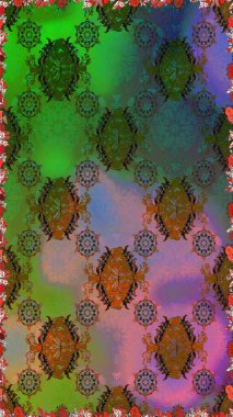 Yumuşak, yeşil ve kahverengi renklerde bahar çiçekleri. Çiçek ve yapraklı karalama şeklinde Raster çiçek deseni. Raster illüstrasyonu.