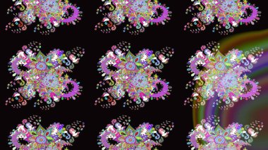 Raster illüstrasyonu. Şirin çiçekli eskiz deseni ve siyah renkli yapraklar, suluboya çiçek deseni, duvar kağıdı, kart veya kumaş için fayanslı.