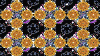 Yumuşak, yaz çiçekli arka plan. Çiçekli karalama şeklinde Raster çiçek deseni. Siyah renkte çiçekler.
