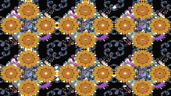 Yumuşak, yaz çiçekli arka plan. Çiçekli karalama şeklinde Raster çiçek deseni. Siyah renkte çiçekler.