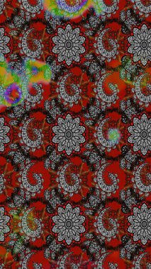 Tekstil tasarımı için geleneksel Raster çiçek buketi. Üzerinde gelincikler ve vadi zambakları olan renkli çiçek desenli nakış..