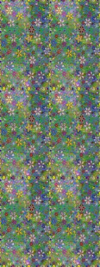 Raster illüstrasyonu. Çiçeklerle suluboya desenli çiçek deseni. Yeşil ve mavi renkli güzel tekstil..