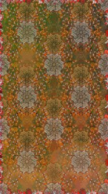 Çiçeksiz desenlerin resmi. Vadinin çiçekleri kahverengi renklerde.