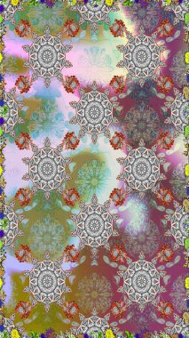 Çiçekli karalama şeklinde Raster çiçek deseni. Raster illüstrasyonu. Gri ve nötr renklerde bahar çiçekleri.