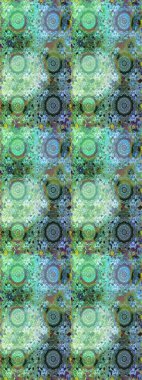 Çizgi sanatı tasarım şablonu için kusursuz sınır. Altın desenli çiçek dekoru. Davetiyeler, kartlar, web sayfası için Raster illüstrasyon. Yeşil renklerdeki altın element. Doğu tarzı ögesi.