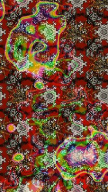 Renkli etnik çiçeklerle süslenmiş zarif bir eskiz şekli. Asya Tekstil 'inde Raster Çiçek İllüstrasyonu.