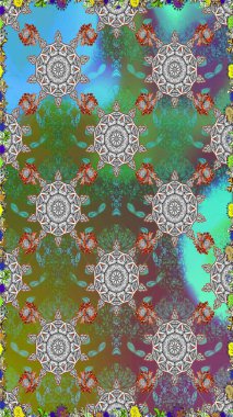 Renkli Bahar Tema dikişsiz desen Arka Plan. Süslü kumaş deseni. Raster illüstrasyon Dikişsiz Çiçek Desen. Yassı Çiçek Elemanları Tasarımı.