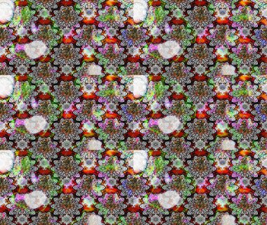 Gri arka planda. Çocuksu tasarım. Tekstil, kumaş, ambalaj, hatıra defteri için hoş bir çiçek arkaplanı. Elle çizilmiş karalama çiçekleri ile Raster çizim deseni.