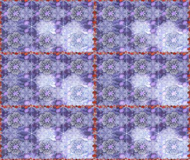 Mor ve nötr renklerde çiçekler. Renkli Yaz Temalı Kusursuz Arkaplan. Düz Çiçek Elementleri Tasarımı. Raster illüstrasyonunda trendsiz çiçek deseni.