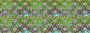 Elle boyanmış suluboya, dikişsiz çiçekler ve bitkiler. Yeşil renkte çiçekler.