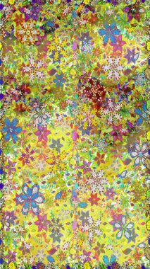 Eski usul. Kumaş, tekstil, duvar kağıdı baskısı için. Raster illüstrasyonu. Kusursuz bir geçmişi var. Renkli desenli, sarı ve tarafsız çiçekler ve dekoratif elementlerle kusursuz desen..