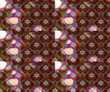 Tekstil, kumaş, ambalaj, hatıra defteri için hoş bir çiçek arkaplanı. Kahverengi, kırmızı ve gri arka planda. Çocuksu tasarım. Elle çizilmiş karalama çiçekleri ile Raster çizim deseni.