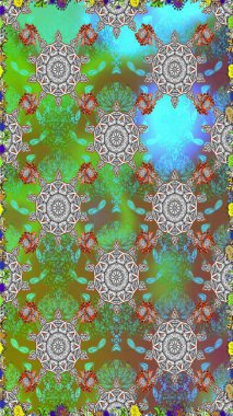 Karalama çiçeği. Güzel kumaş deseni. Düz Çiçek Elementleri Tasarımı. Raster illüstrasyonu. Renkli Bahar Temalı Kusursuz Arkaplan. Zentangle soyut çiçekleri.