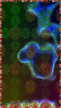 Küçük çiçekteki sevimli çiçek deseni. Bir sürü kahverengi ve mavi soyut çiçekli tropik, pürüzsüz desen. Varisolokahverengi ve mavi raster pürüzsüz çizim.