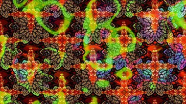 Vadinin çiçekleri siyah renklerde. Soyut etnik raster çizim kalıbı. Çiçekler..