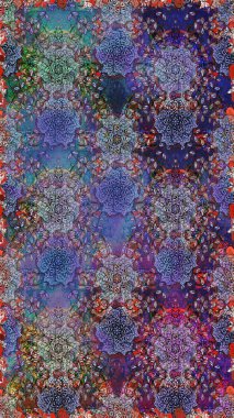 Yaz çiçekleri teması. Mor ve mavi renkler. Suluboya resim taklit Raster çizimi. El çizimi, soyut ve süslü elementler. Klasik çiçekler..