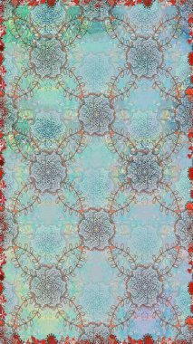 Sanat insana ilham verir ve doğal bir şekilde çiçek bırakır. Karalama çiçekleri kusursuz desen. Mavi ve nötr el çizimi desen. Raster deseni.