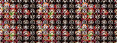 Raster illüstrasyonu. Kumaş, tekstil, duvar kağıdı baskısı için. Miles Fleur, süslü püslü bir süs. Eski usul. Tomurcukları papatya çiçekleri olan sevimli bir çiçek deseni. Taslak arkaplan.