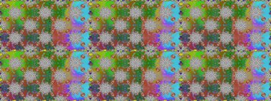 Yapraklı çiçekler ve yeşil ve gri renkli papatya çiçekleri. Raster - stok. Kusursuz arkaplan deseni.