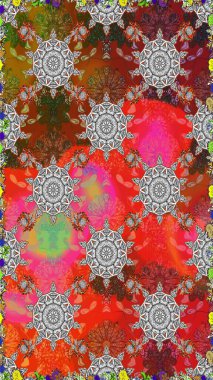 Şirin karalama çiçekleri olan kusursuz çiçek desenleri. Eskiz stili gri ve kahverengi renklerde. Raster illüstrasyonu. El yapımı çiçek ve bitki koleksiyonu. Raster illüstrasyonu.