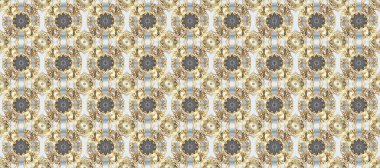Raster illüstrasyonu. Tekrarlayan elementlerle soyut arkaplan oluşturun. Kusursuz damaske klasik altın desen. Gri, bej ve nötr renklerdeki altın pürüzsüz desen altın elementlerle.
