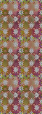 1950-1960 motifleri. Kahverengi ve gri üzerine kahverengi ve gri. El çizimi çiçek unsurları olan soyut, dikişsiz raster deseni. Çiçekli ipek eşarp. Retro tekstil tasarım koleksiyonu.