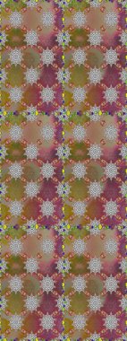 1950-1960 motifleri. Kahverengi ve gri üzerine kahverengi ve gri. El çizimi çiçek unsurları olan soyut, dikişsiz raster deseni. Çiçekli ipek eşarp. Retro tekstil tasarım koleksiyonu.