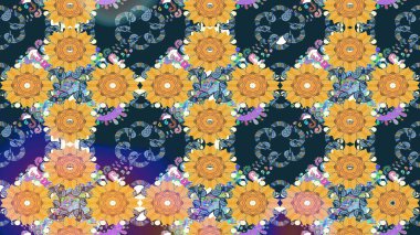 Düz Çiçek Elementleri Tasarımı. Renkli Bahar Teması eskiz kalıbı. Raster..