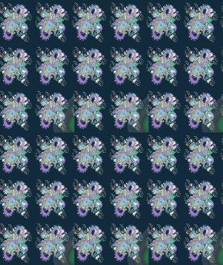 Mavi renkli çiçekler. Raster illüstrasyonu. Çizim çiçek deseni duvar kağıdı için kullanılabilir.