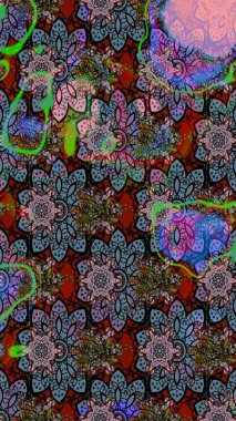 Raster illüstrasyonu. Renkli Bahar Teması eskiz kalıbı. Chichi 'nin kumaş kalıbını çiz. Düz Çiçek Elementleri Tasarımı. Çiçek deseni.