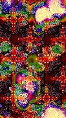 Kahverengi renkli çiçekler. Raster illüstrasyonu. El çizimi çiçekli soyut çizim deseni.