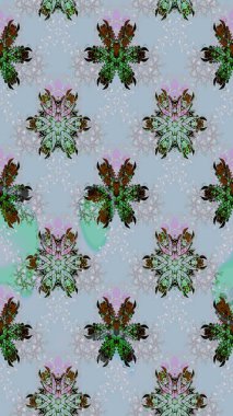 Düz Çiçek Elementleri Tasarımı. Raster illüstrasyonu. Renkli Bahar Teması eskiz kalıbı. Mavi renkli çiçekler. Çiçekli çiçek deseni, suluboya..