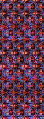 Üzerinde gelincikler ve vadi zambakları olan renkli çiçek desenli nakış deseni. Tekstil tasarımı için kırmızı ve mor renkli geleneksel halk çiçekleri buketi.