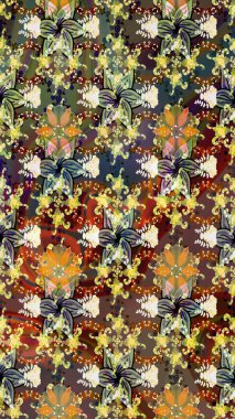 Düz Çiçek Elementleri Tasarımı. Raster illüstrasyonundaki çiçek desenli çizim. Renkli Yaz Temalı eskiz kalıbı. Kahverengi renkte çiçekler.