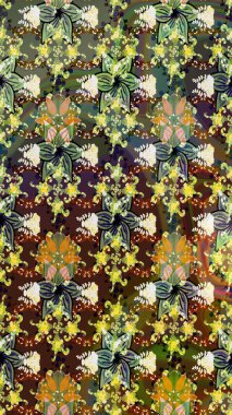 Raster illüstrasyonu. Çizim çiçek deseni duvar kâğıdı olarak kullanılabilir. Kahverengi renkte çiçekler.