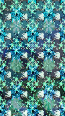 Çiçekli karalama şeklinde Raster çiçek deseni. Mavi renkli çiçekler. Nazik, narin çiçek arkaplanı.