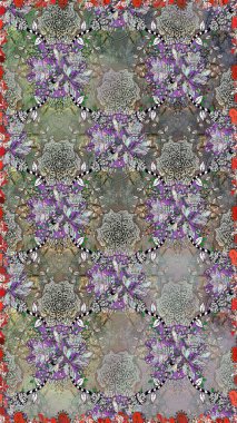 Şatafatlı bahar bahçesi dokusu. Raster illüstrasyonu. Gri ve nötr renklerde çiçeksiz. Gri ve nötr renkte çiçekler. Çiçek deseni.