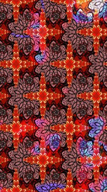 Kırmızı ve kahverengi renkte çiçekler. Raster illüstrasyonunda çiçek deseni çizimi.