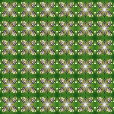 Dekoratif simetri arabesk. Raster illüstrasyonu. Altın yeşile, gri ve nötr renklere. Kusursuz ortaçağ çiçek deseni. Doğum günü, davetiye ya da afiş için tebrik kartı.